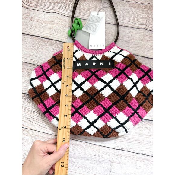 NWT Marni Market handbag in cotton knit with diamond pattern in Pink Crochet - Picture 15 of 16